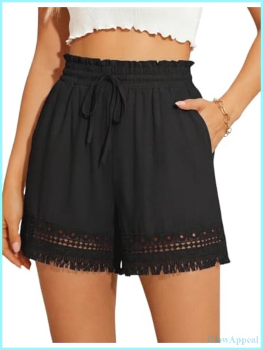 Womens Wide Leg Drawstring High Waist Lounge Shorts Pockets